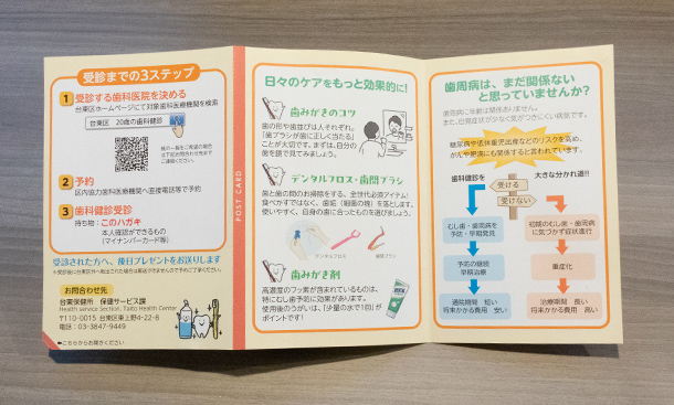Z折り圧着はがきの商品サンプルの両面開いたところ
